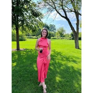 A.L.C. Pink Red Mock Neck Ruched Detailing Sleeveless Inez Cocktail Dress Size 2